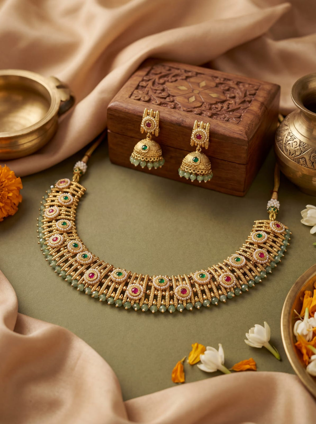 Antique Matte Gold Heritage Necklace Set for Bridal and Festive Wear - Taksh Exclusive Kharadi Pune