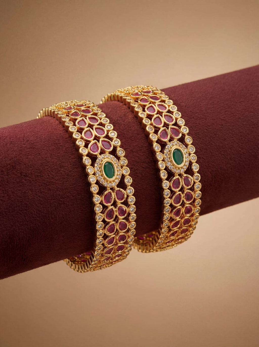 Ruby & Emerald Sparkle American Diamond Bangles