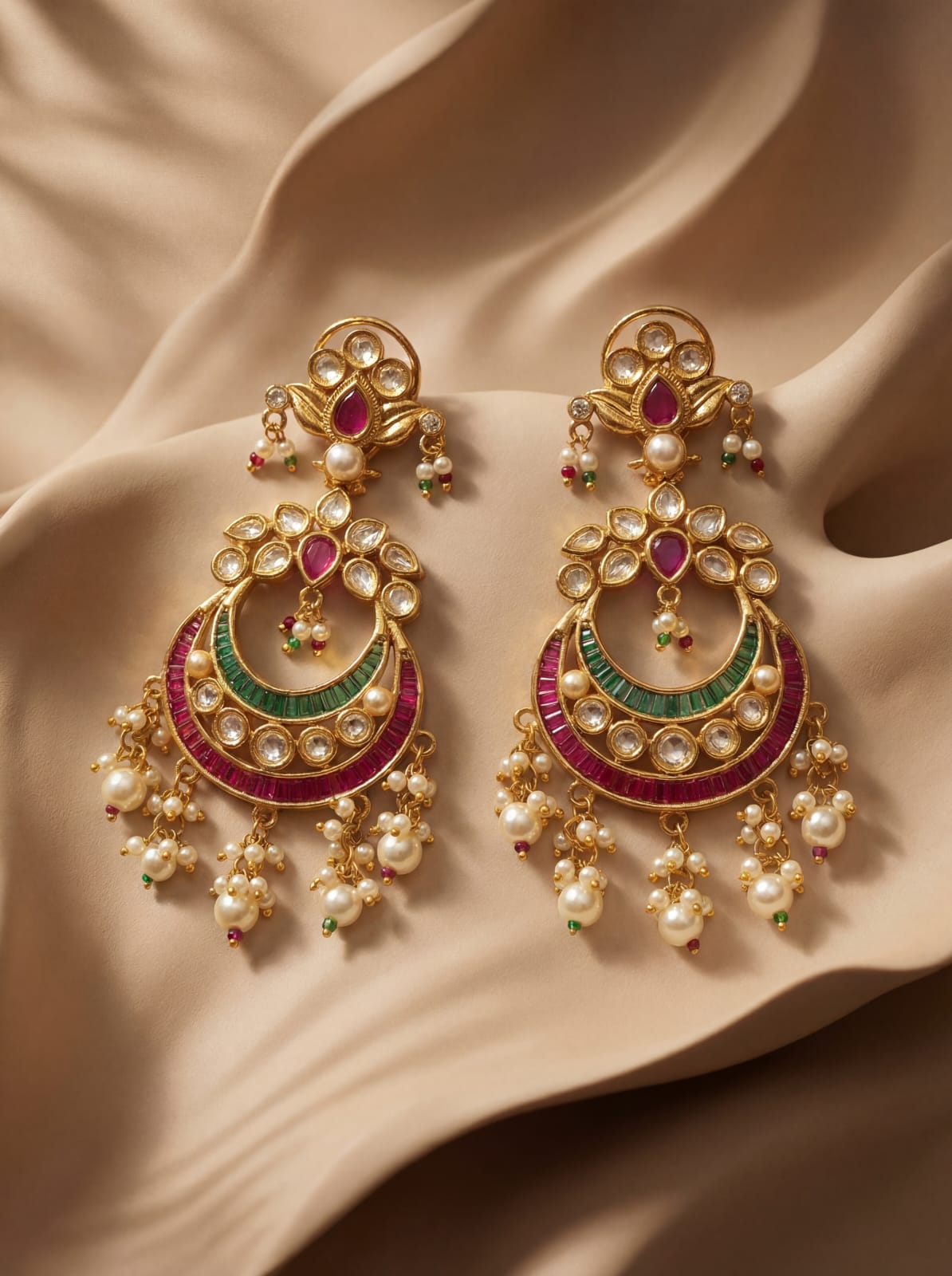 Royal Ruby & Green Kundan American Diamond Earrings