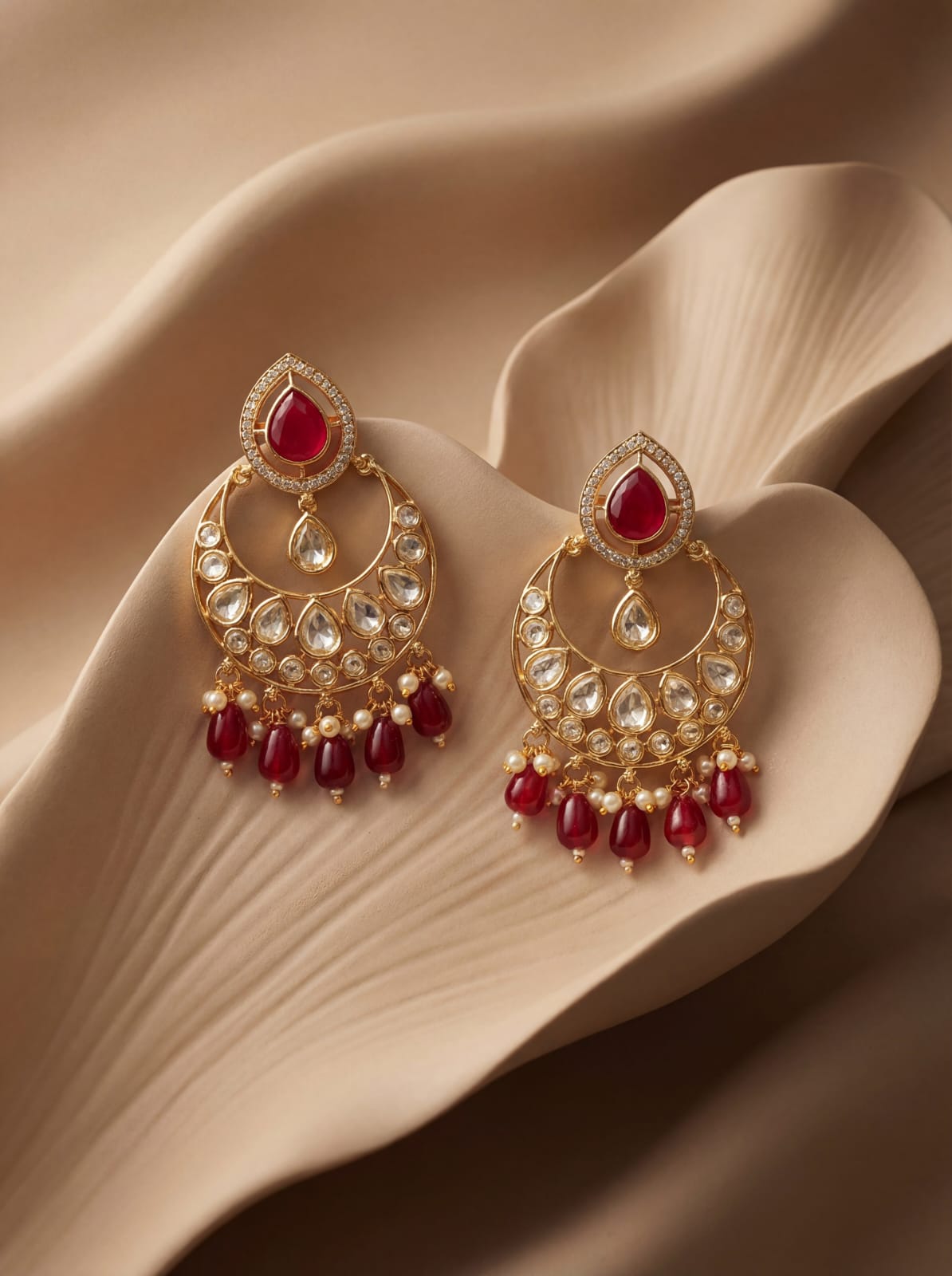 Ruby Glow Chandbali Kundan Earrings