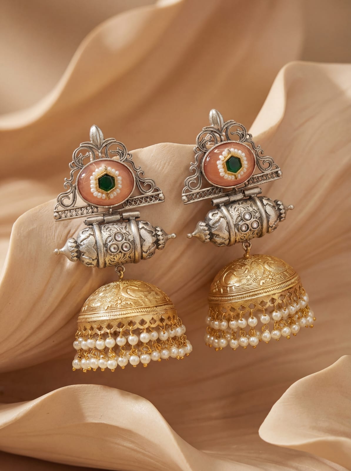Heritage Dual-Tone Silver Replica Jhumka