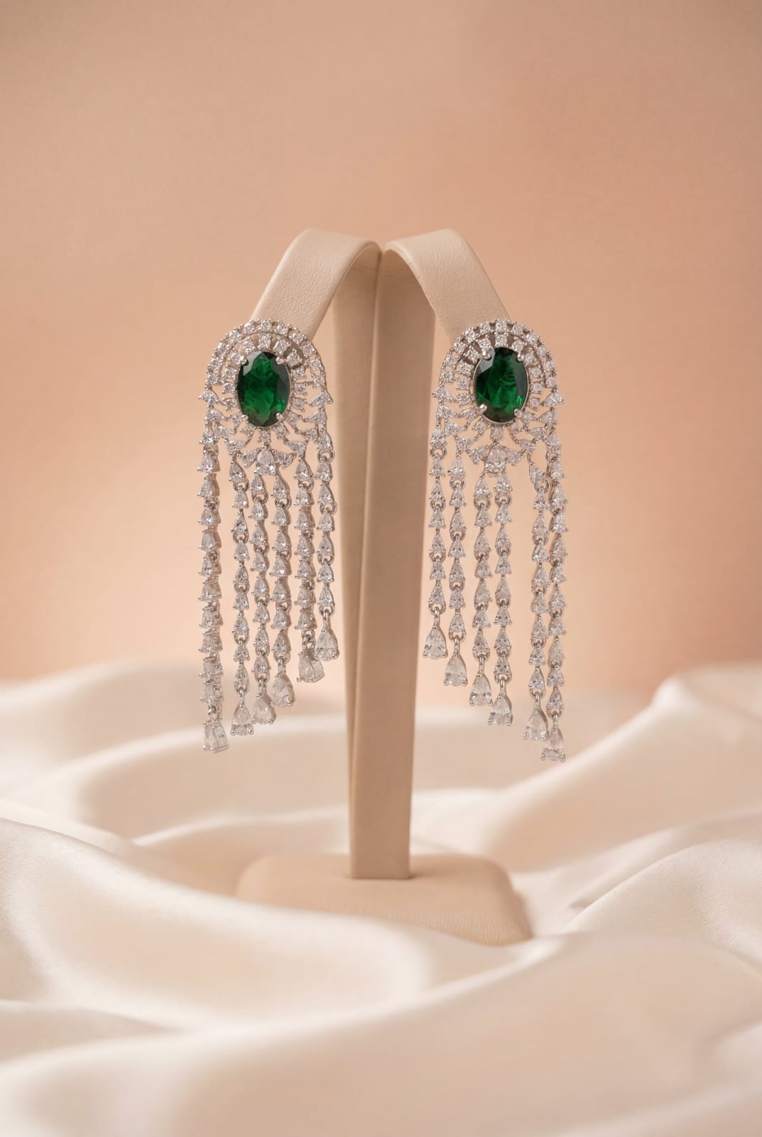 Emerald Cascade American Diamond Earrings