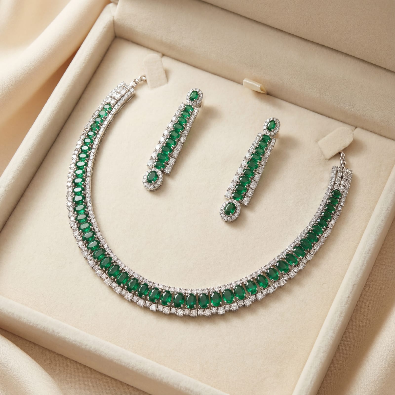 Emerald Glow American Diamond Necklace Set
