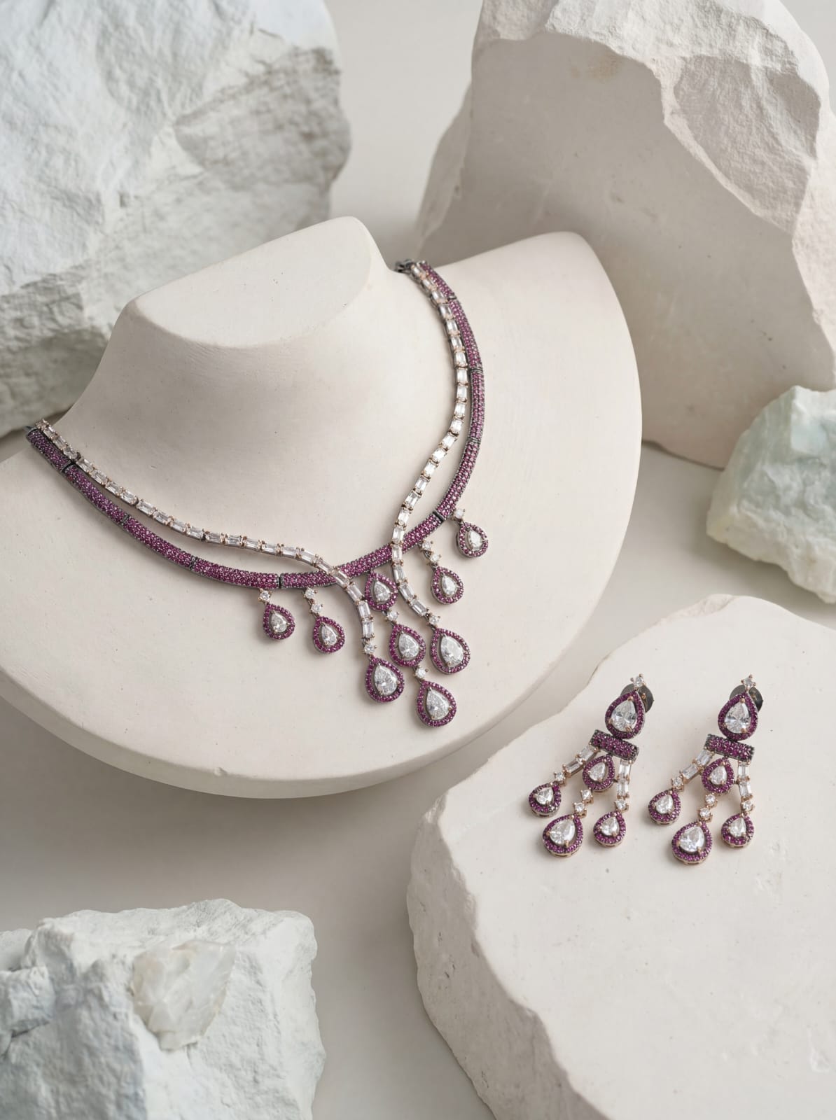 Noir Amethyst Grace – American Diamond Nano Necklace Set