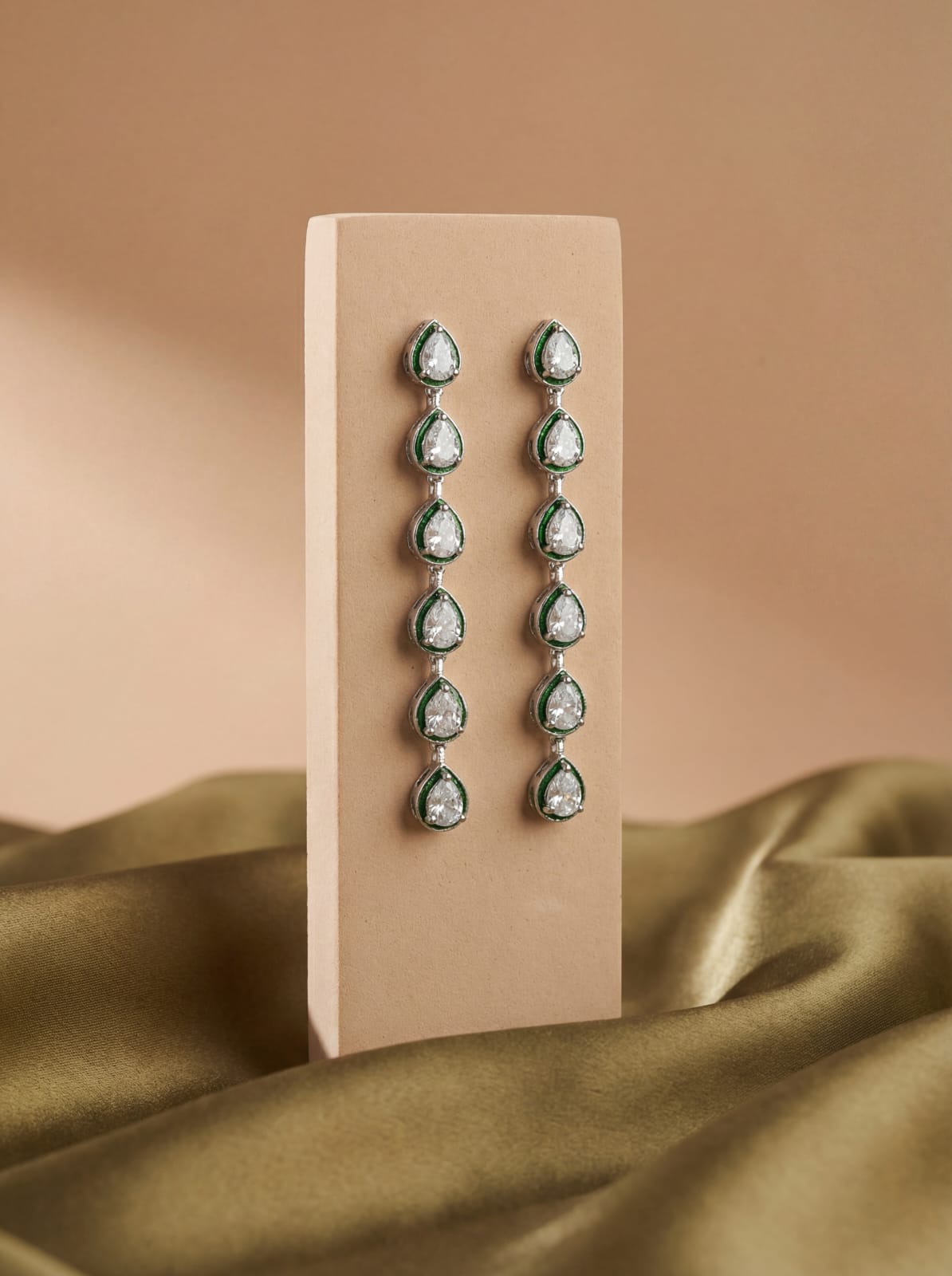 Emerald Cascade American Diamond Earrings