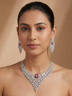 ✨ Regal Ruby-Inspired American Diamond Necklace Set (Silver Polish)