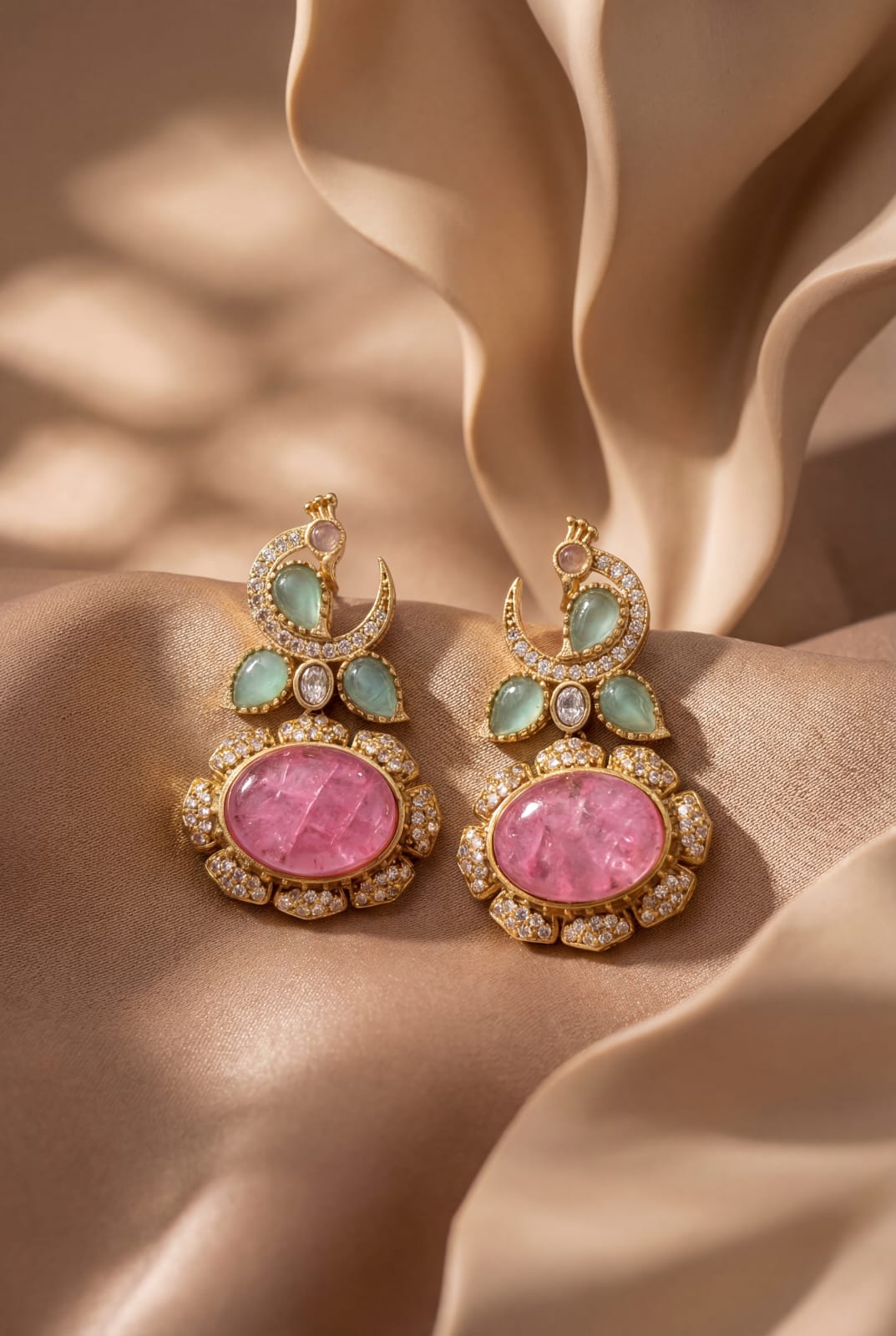 Rosé Mint Kundan Crescent Earrings