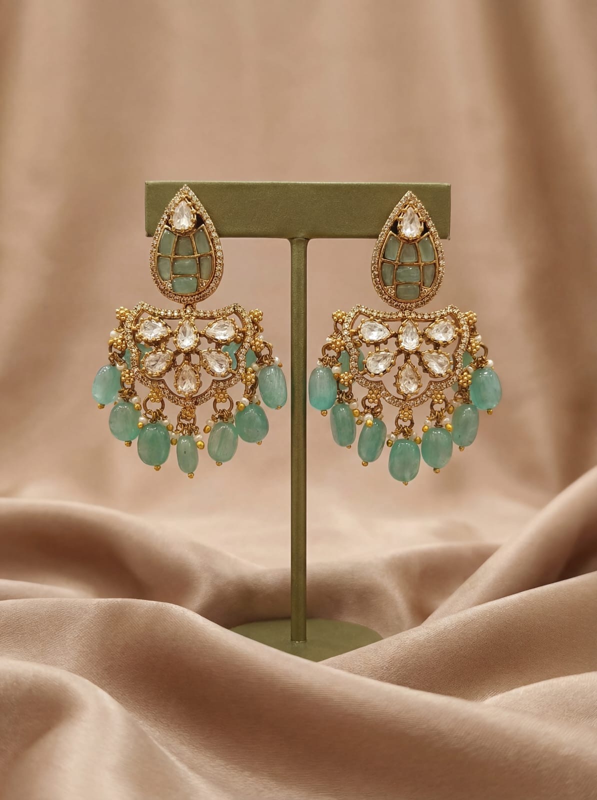 Sea Green Elegance Kundan Earrings