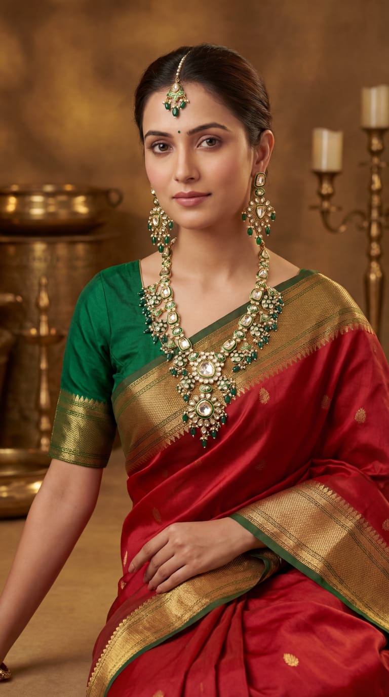 Exclusive Dabbi Kundan Long Necklace Set with Mang Tika