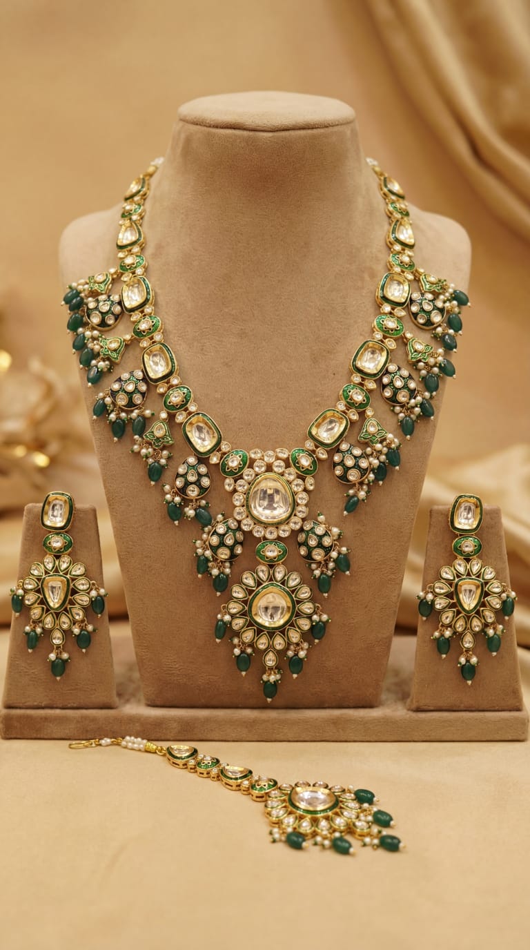 Exclusive Dabbi Kundan Long Necklace Set with Mang Tika
