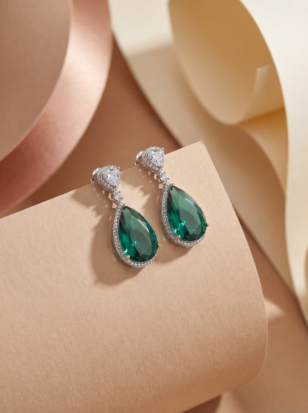 Emerald Teardrop Crystal Earrings