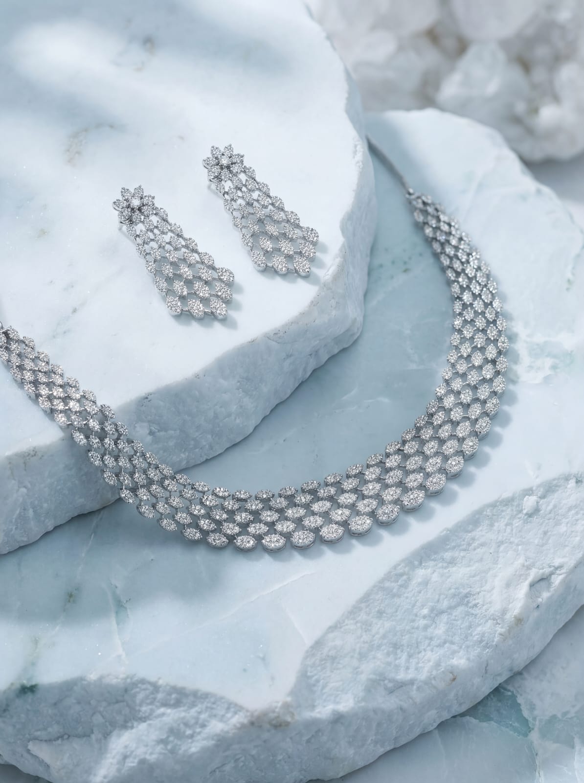 Celeste Sparkle Silver Polish American Diamond Necklace Set