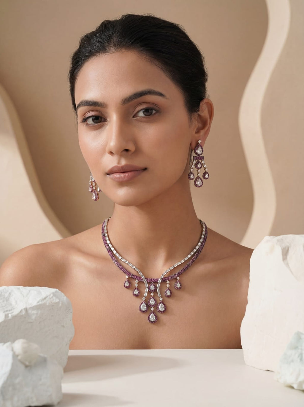 Noir Amethyst Grace – American Diamond Nano Necklace Set