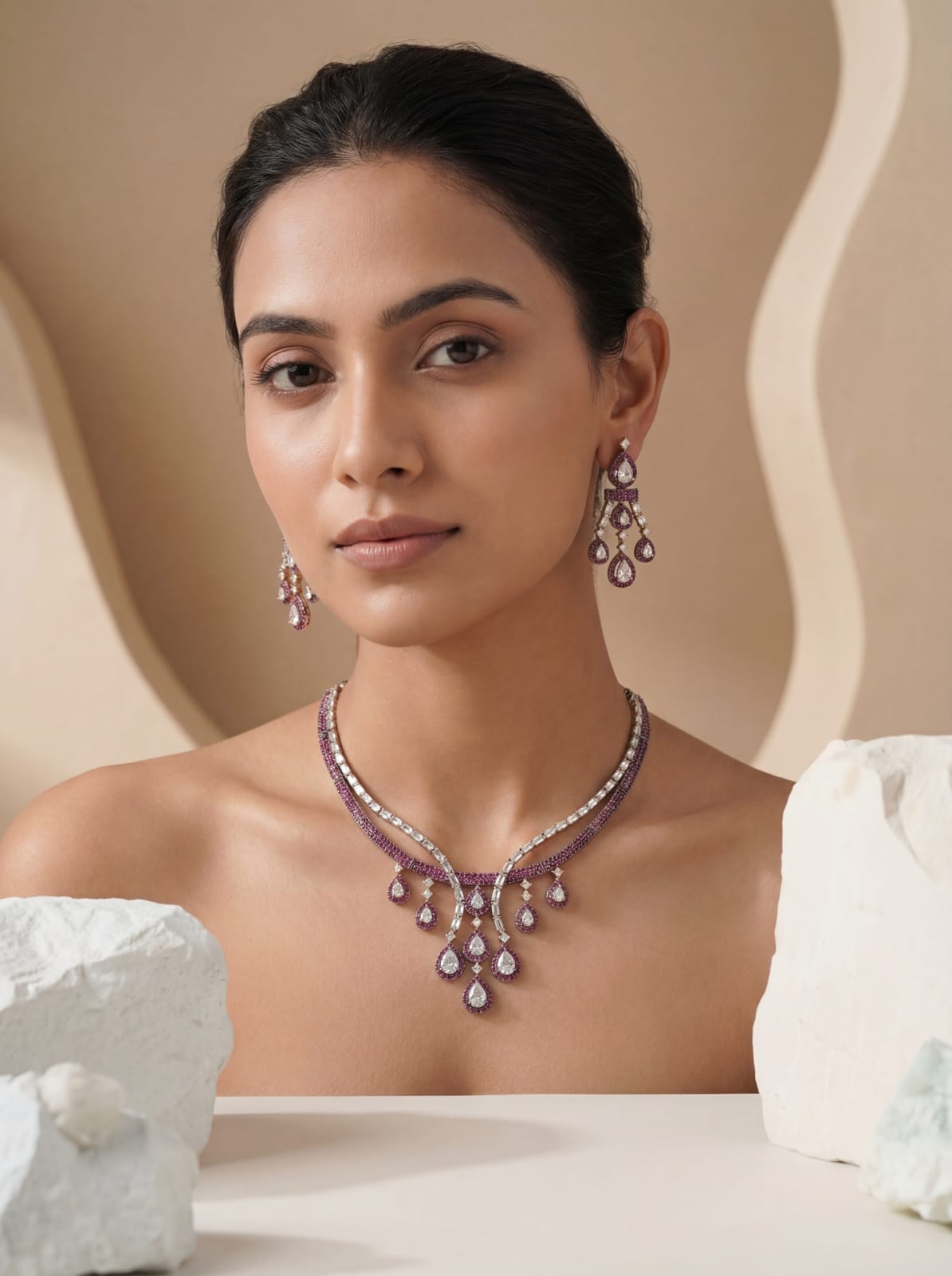 Noir Amethyst Grace – American Diamond Nano Necklace Set