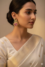 Rosé Mint Kundan Crescent Earrings
