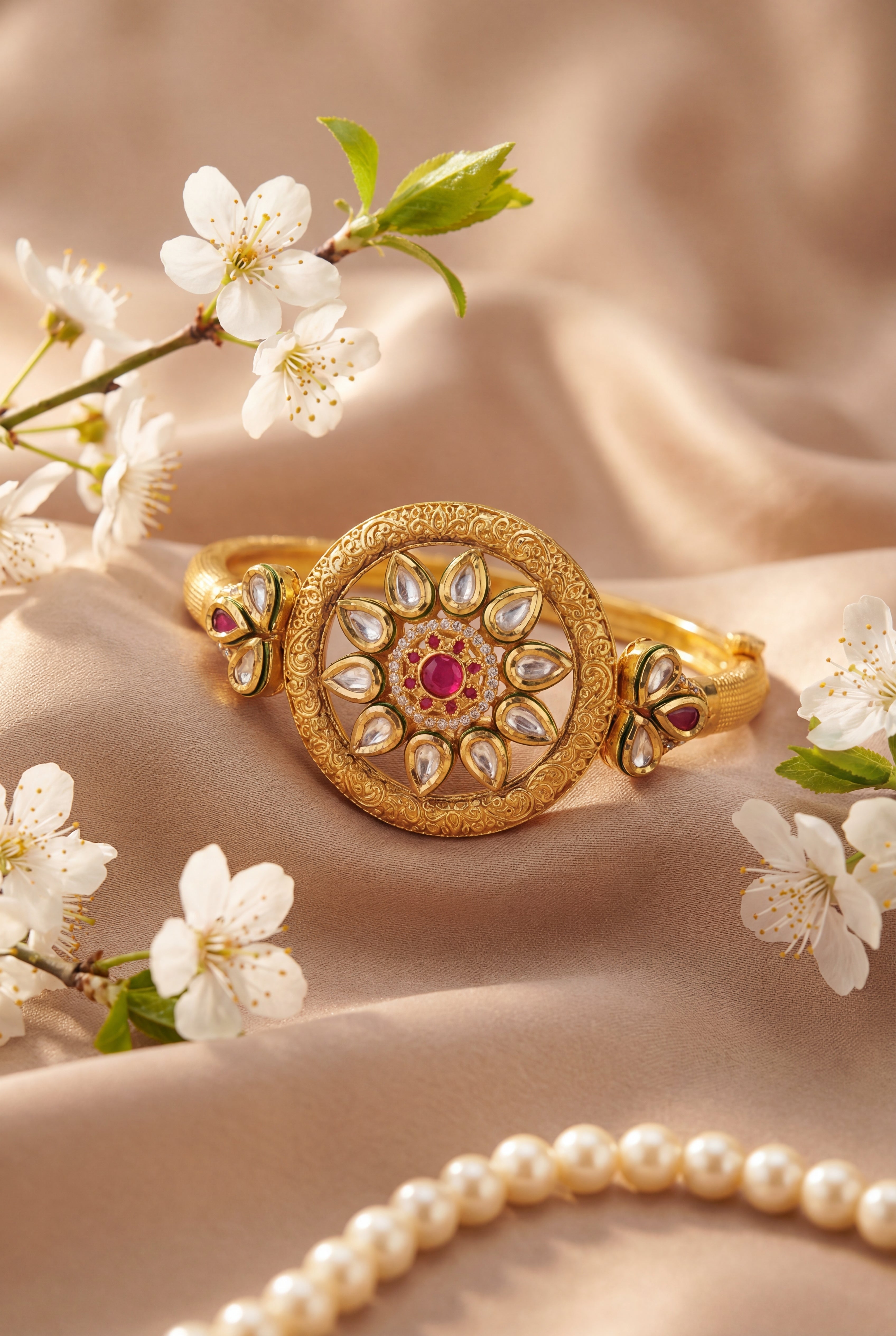✨ Royal Bloom Gold-Plated AC Kundan Bracelet (2.6, 2.8) ✨