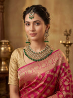 Reverse American Diamond Necklace Set with Emerald Drops & Maang Tikka