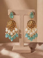 Aqua Pearl Chandelier Drop Earrings