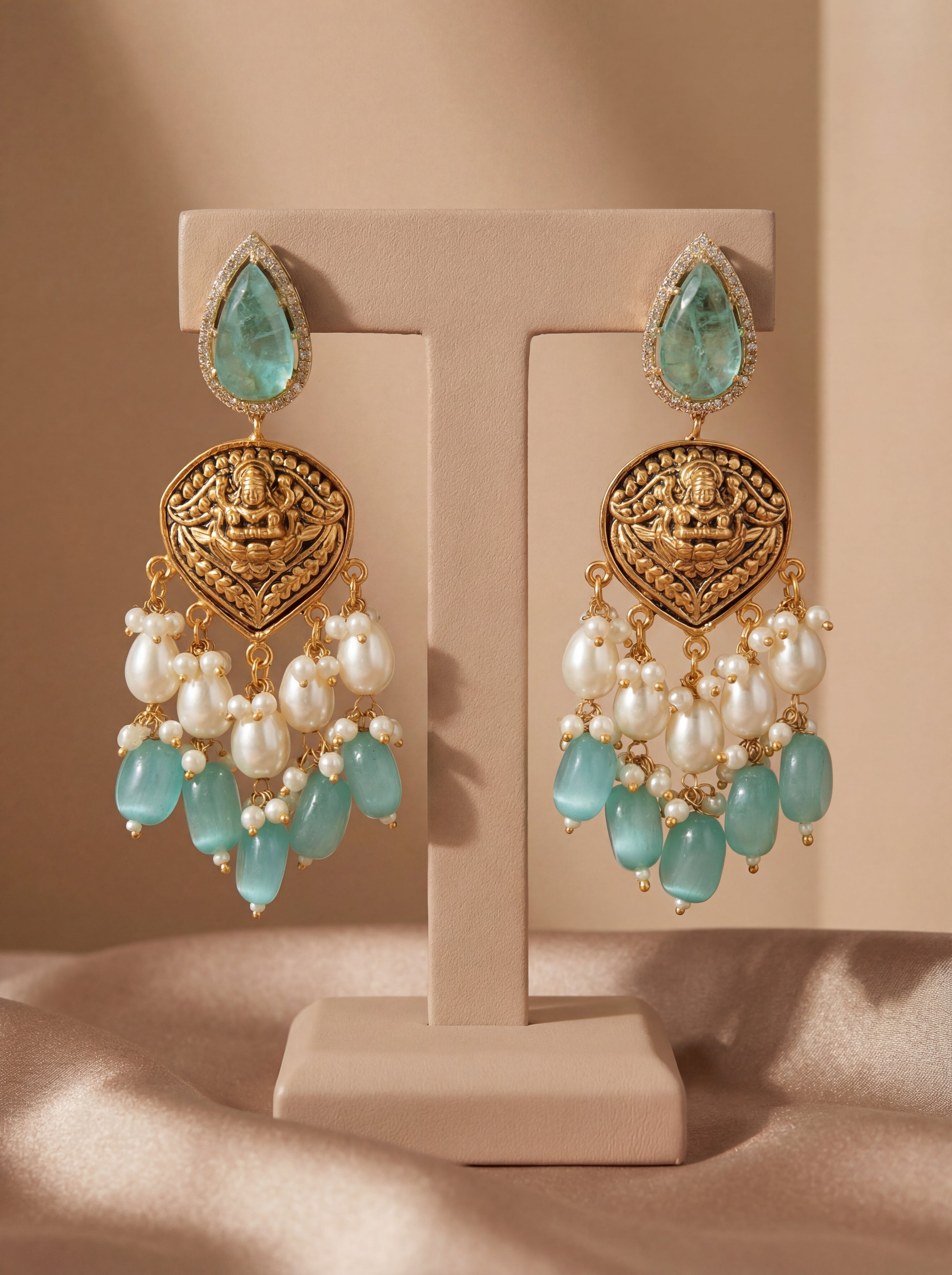 Aqua Pearl Chandelier Drop Earrings