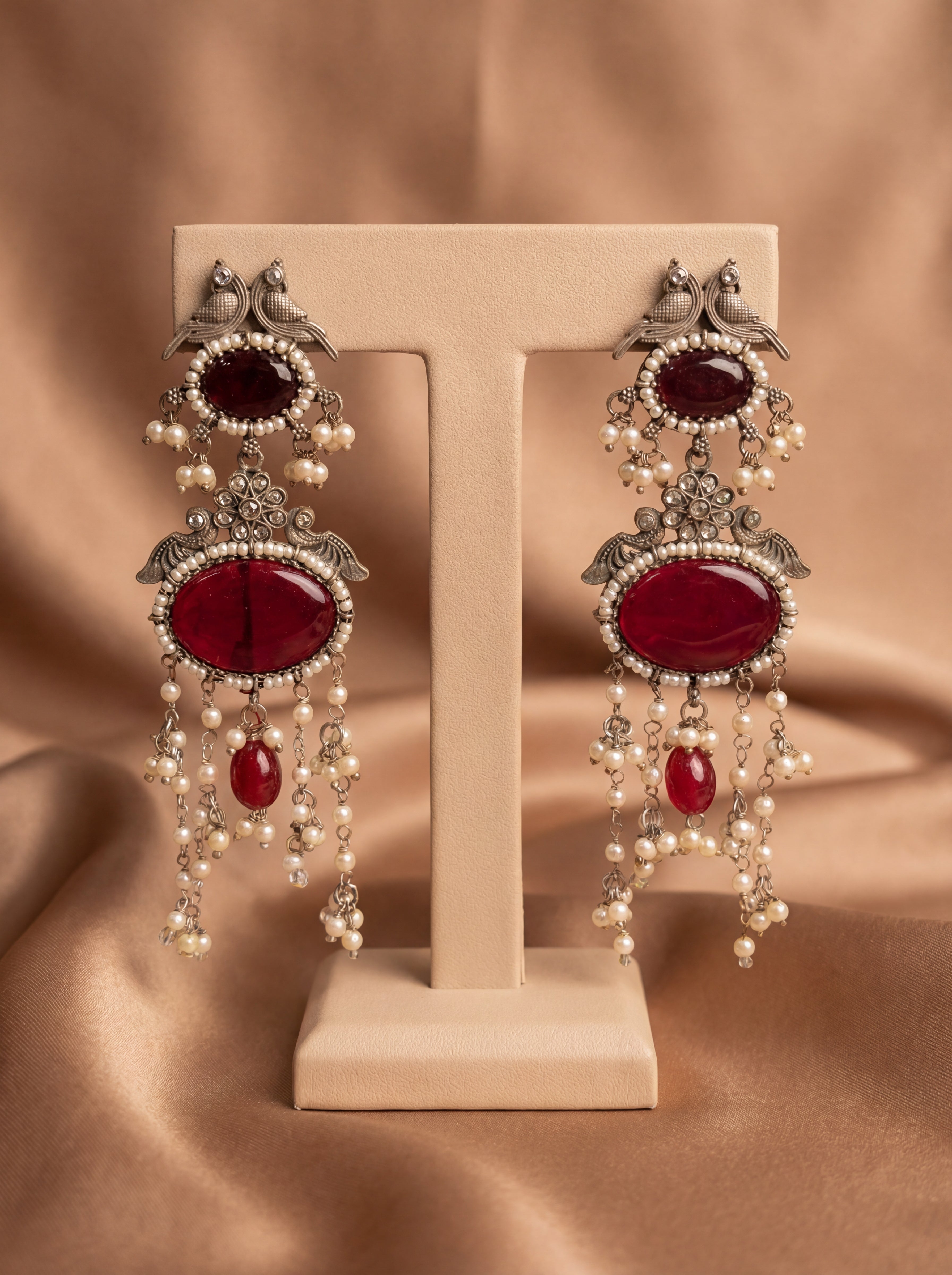 ✨ Vintage Ruby Cascade Silver Replica Earrings ✨