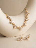 ✨ Floral Grace American Diamond Necklace Set – Mehndi Polish ✨