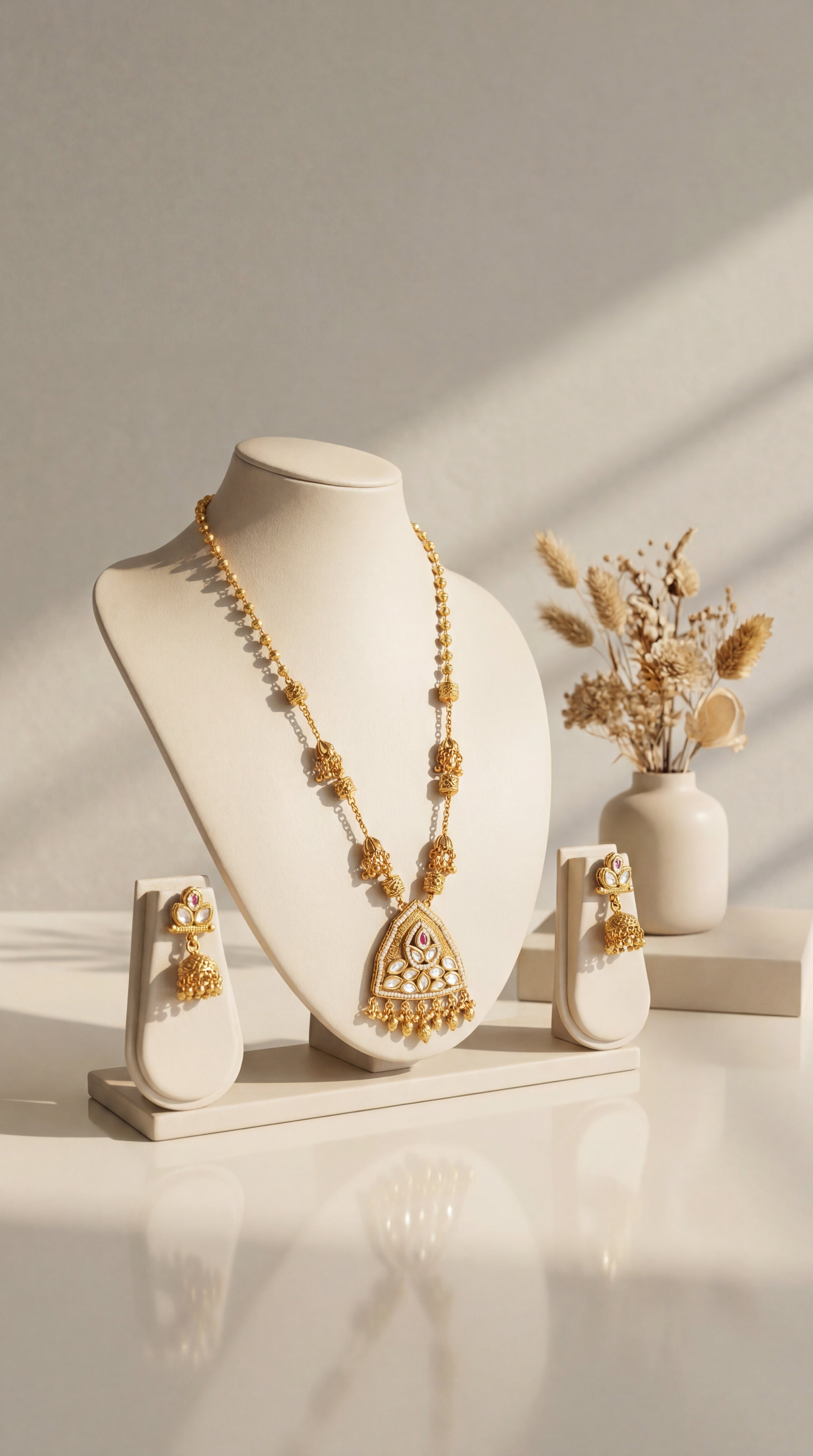 Gold Plated Heritage Necklace Set with Jhumka Earrings