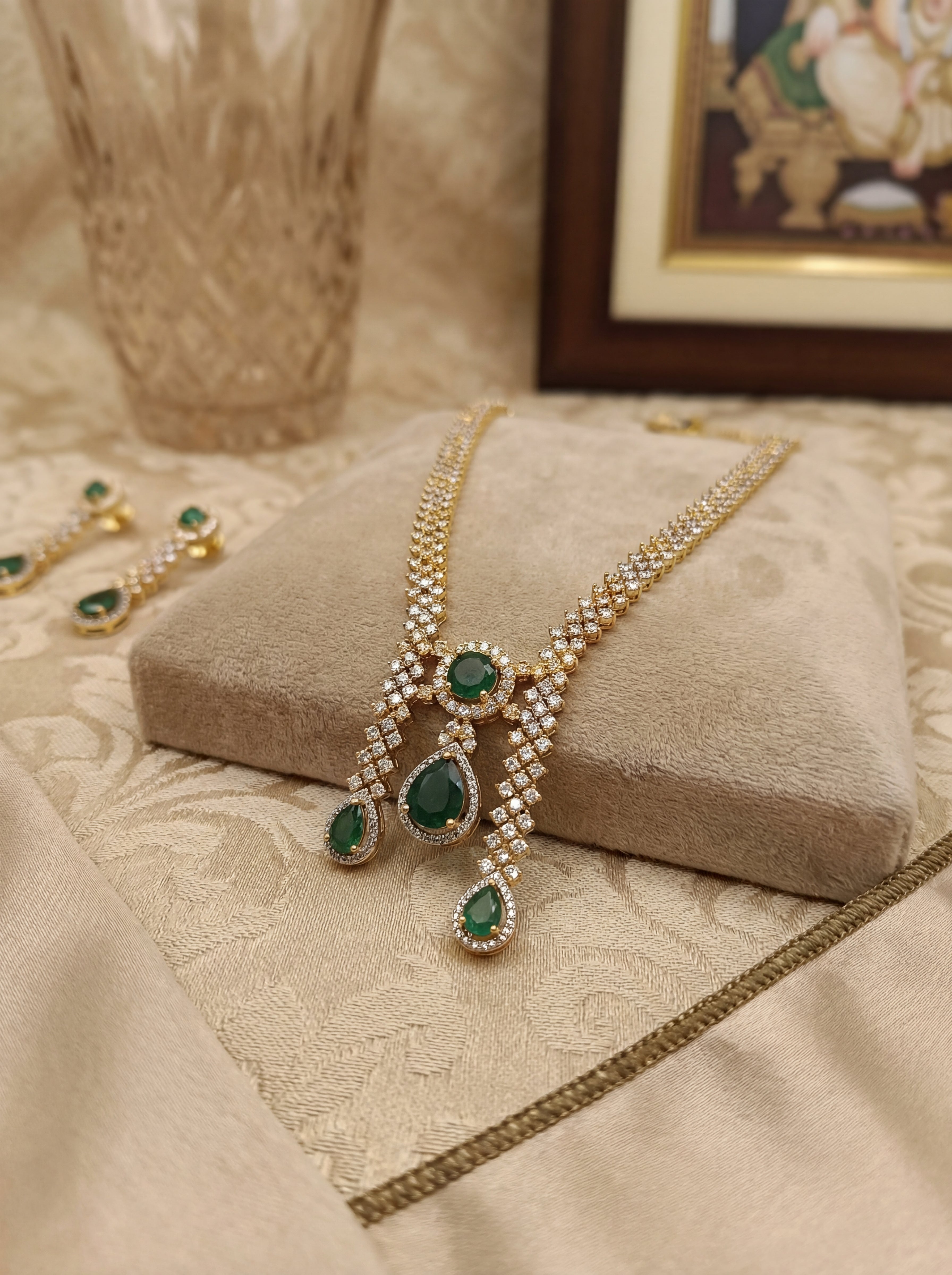 Elegant American Diamond Necklace Set in Ganga Jamuna Polish