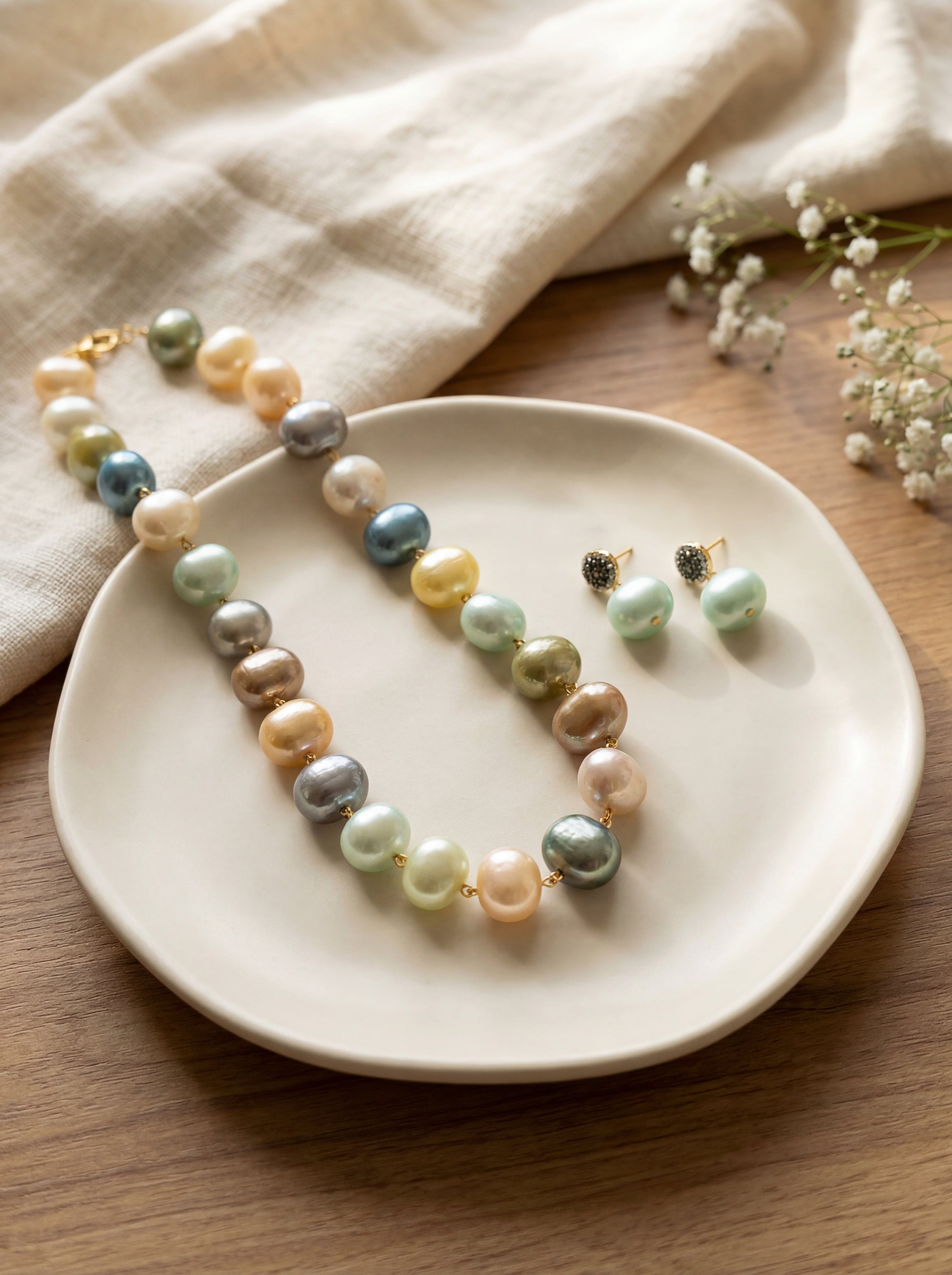 Elegant High-Quality Malaysian Pearl Necklace Set