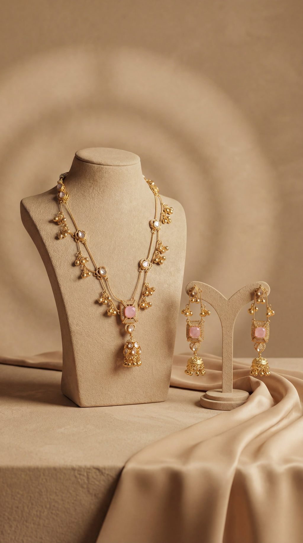 Regal Combination of Kundan American Diamond Necklace Set with Real Ghungroo