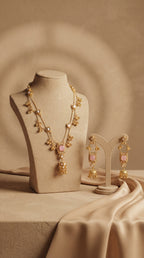 Regal Combination of Kundan American Diamond Necklace Set with Real Ghungroo