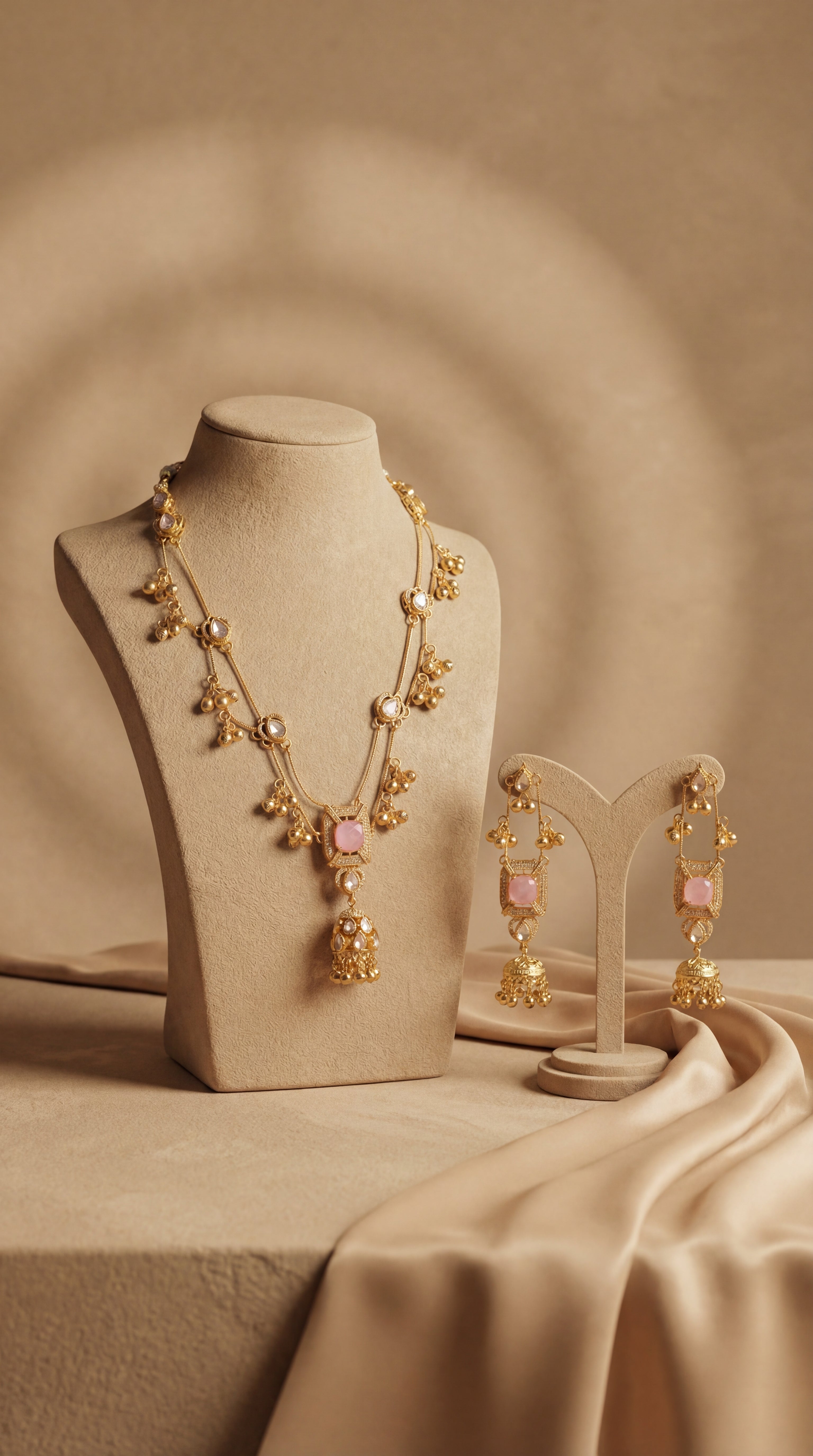 Regal Combination of Kundan American Diamond Necklace Set with Real Ghungroo