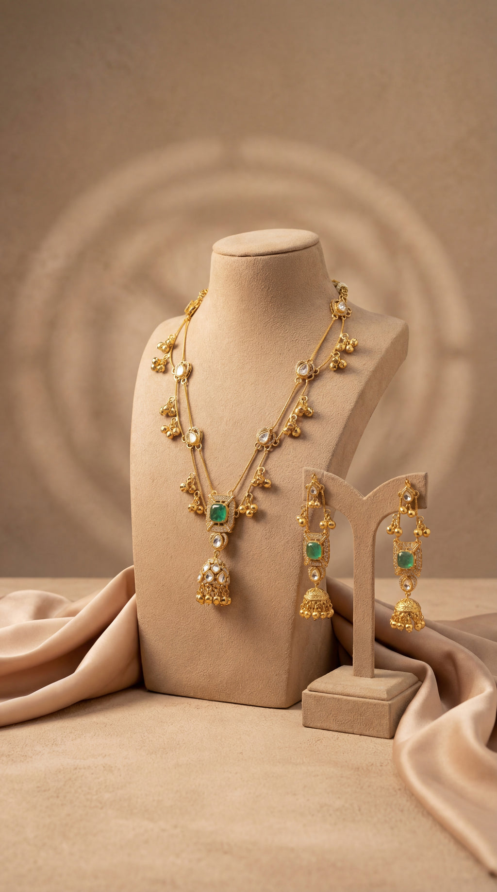 Regal Combination of Kundan American Diamond Necklace Set with Real Ghungroo