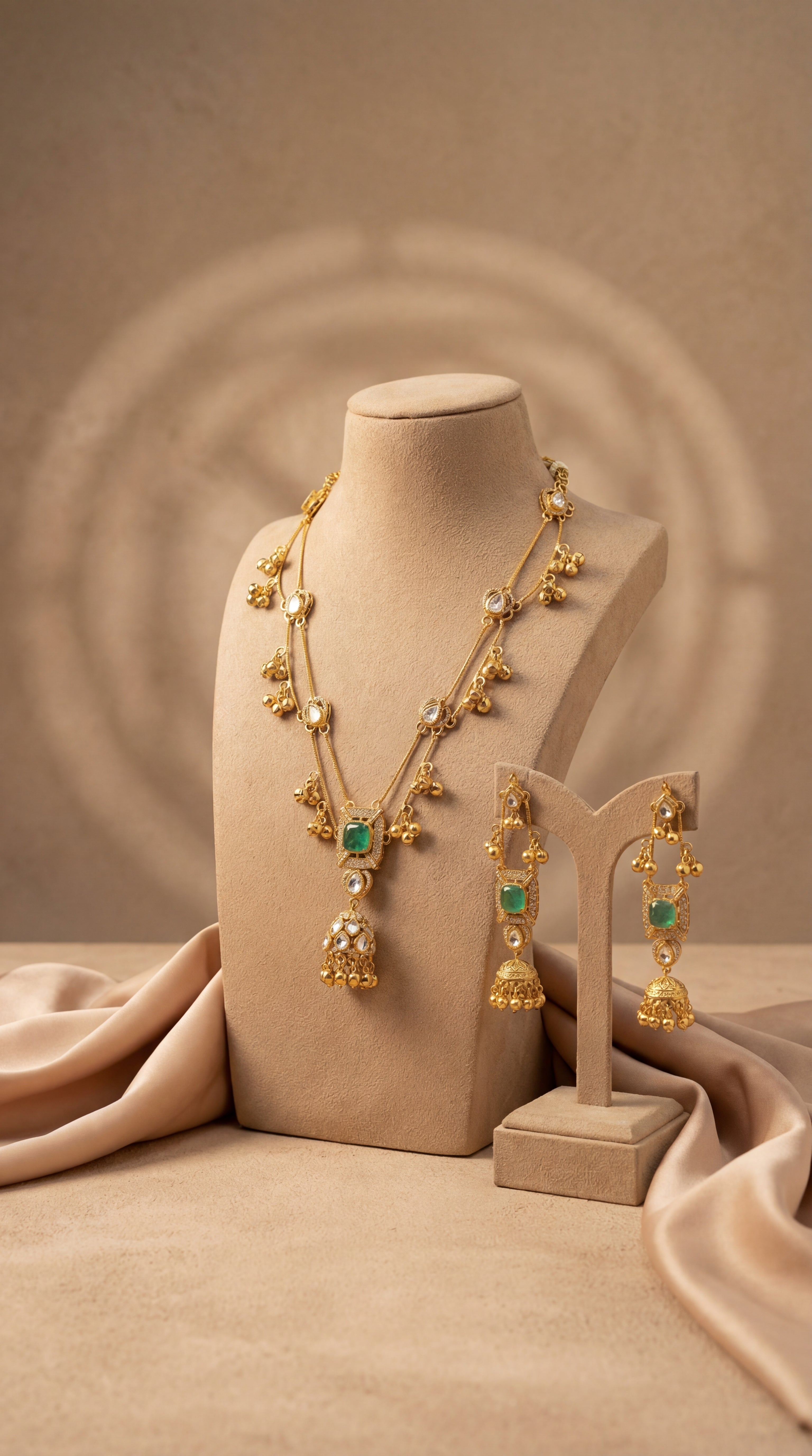 Regal Combination of Kundan American Diamond Necklace Set with Real Ghungroo