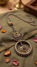 Dual Tone Long Statement Necklace – Midnight Blue