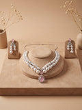 Luxury Double Layer Pearl Necklace Set with Blush Pink Pendant