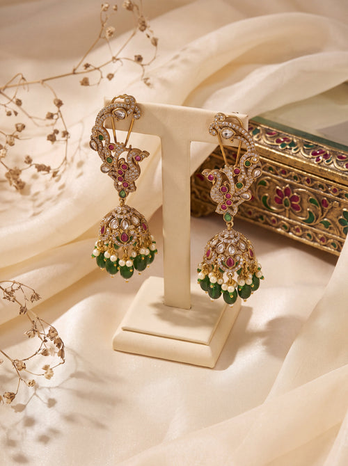 Big Size Antique Polish Kundan Jhumkis