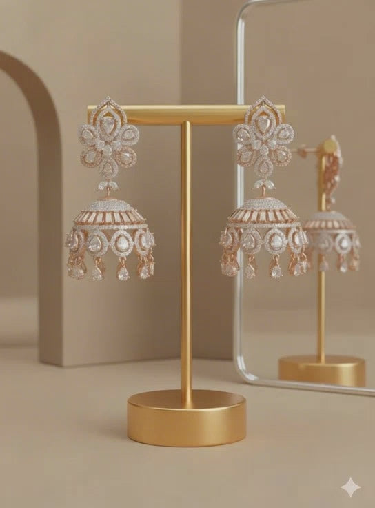 Regal Rose Glow American Diamond Jhumki